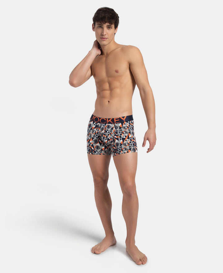 Super Combed Cotton Elastane Stretch Printed Trunk with Ultrasoft Waistband - Navy Nasturtium