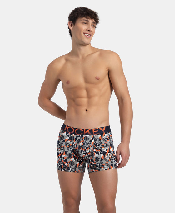 Super Combed Cotton Elastane Stretch Printed Trunk with Ultrasoft Waistband - Navy Nasturtium
