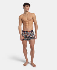 Super Combed Cotton Elastane Stretch Printed Trunk with Ultrasoft Waistband - Navy Nasturtium