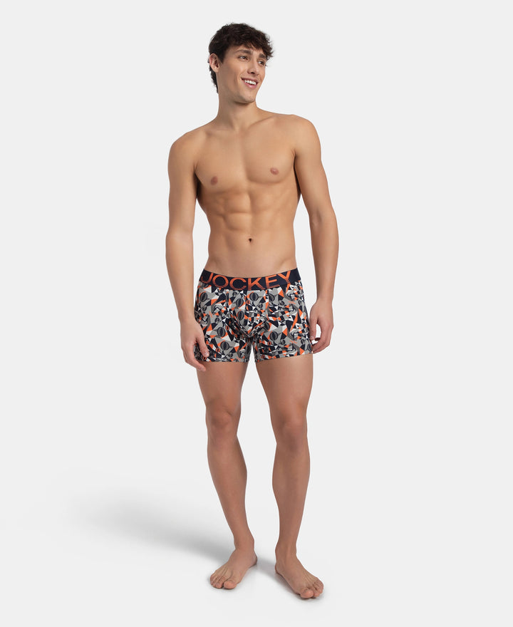Super Combed Cotton Elastane Stretch Printed Trunk with Ultrasoft Waistband - Navy Nasturtium