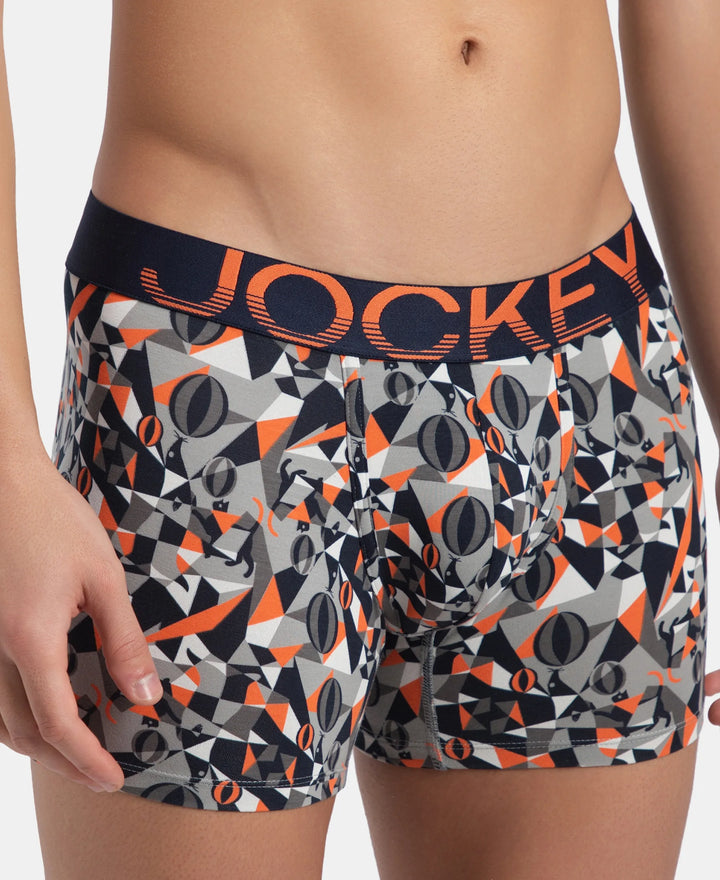 Super Combed Cotton Elastane Stretch Printed Trunk with Ultrasoft Waistband - Navy Nasturtium