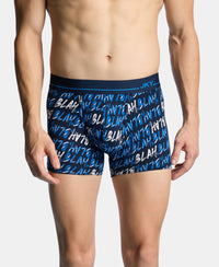Super Combed Cotton Elastane Stretch Printed Trunk with Ultrasoft Waistband - Navy & Daphne