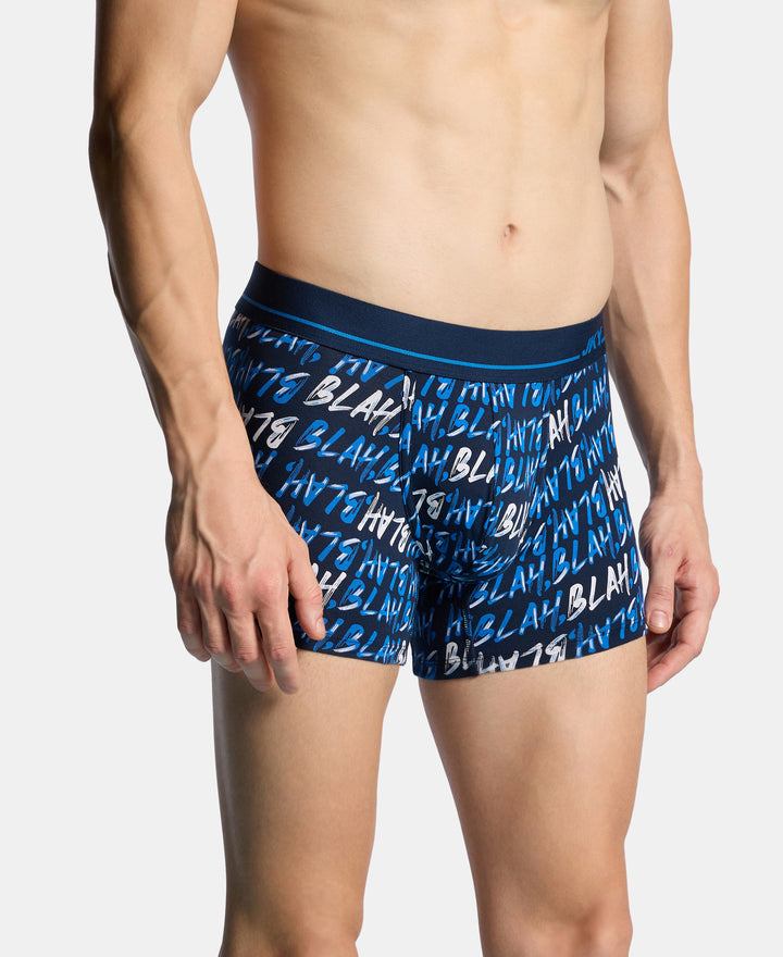 Super Combed Cotton Elastane Stretch Printed Trunk with Ultrasoft Waistband - Navy & Daphne