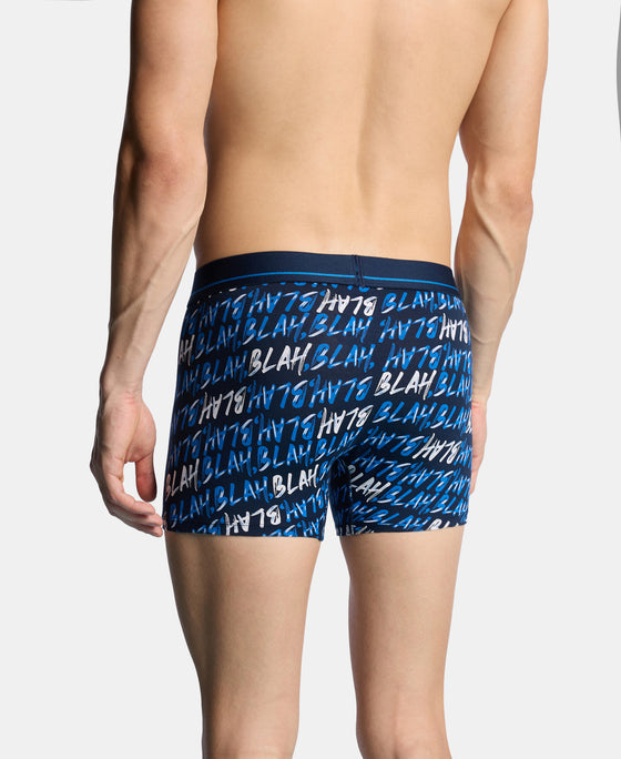Super Combed Cotton Elastane Stretch Printed Trunk with Ultrasoft Waistband - Navy & Daphne