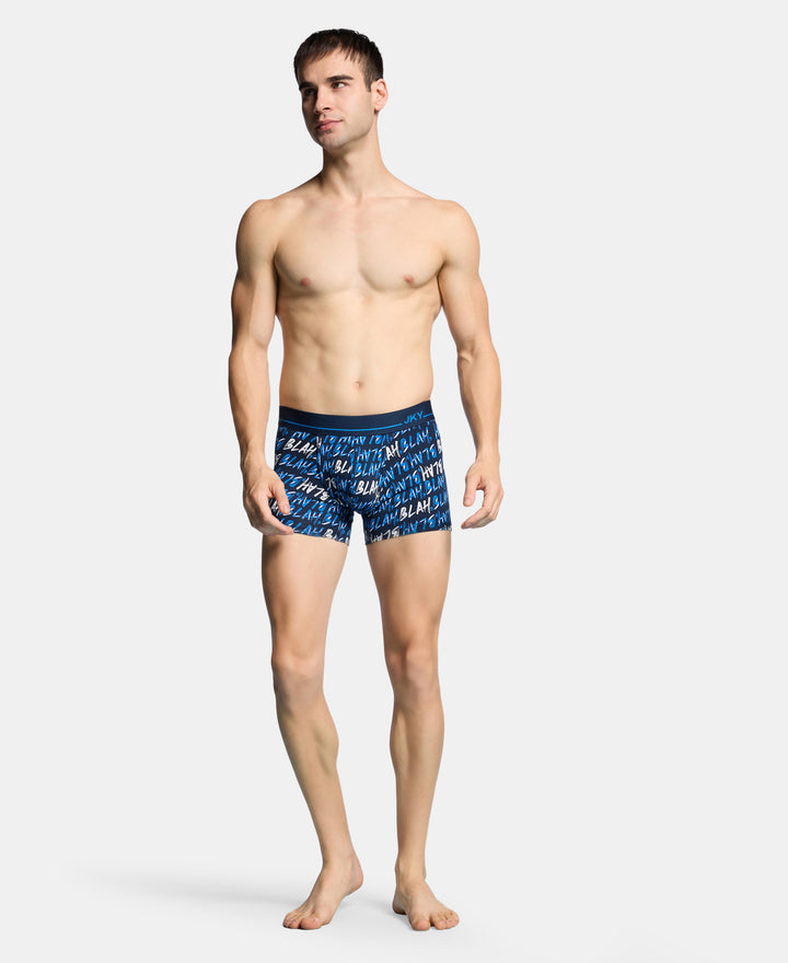 Super Combed Cotton Elastane Stretch Printed Trunk with Ultrasoft Waistband - Navy & Daphne