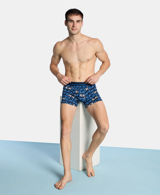 Super Combed Cotton Elastane Stretch Printed Trunk with Ultrasoft Waistband - Navy & Daphne