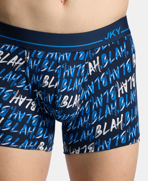 Super Combed Cotton Elastane Stretch Printed Trunk with Ultrasoft Waistband - Navy & Daphne