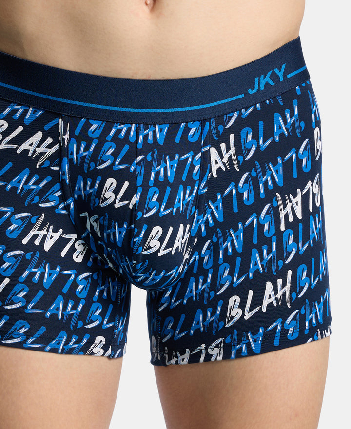Super Combed Cotton Elastane Stretch Printed Trunk with Ultrasoft Waistband - Navy & Daphne