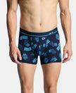 Super Combed Cotton Elastane Stretch Printed Trunk with Ultrasoft Waistband - Navy & Turquoise