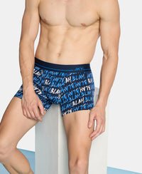 Super Combed Cotton Elastane Stretch Printed Trunk with Ultrasoft Waistband - Navy & Turquoise