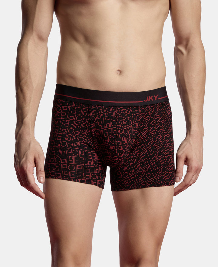 Super Combed Cotton Stretch Printed Trunk with Ultrasoft Waistband and StayFresh Treatment - Black & Red (Pack of 2)