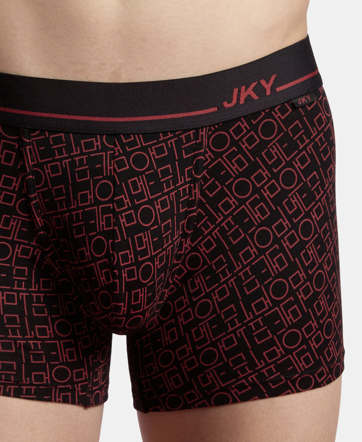 Super Combed Cotton Stretch Printed Trunk with Ultrasoft Waistband and StayFresh Treatment - Black & Red (Pack of 2)