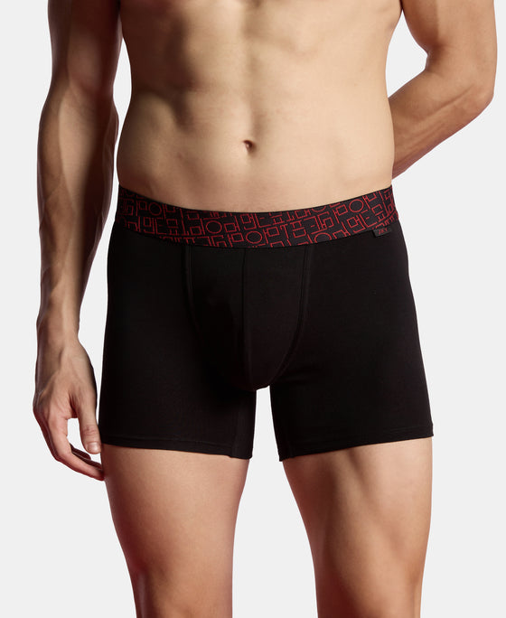 Super Combed Cotton Stretch Printed Trunk with Ultrasoft Waistband and StayFresh Treatment - Black & Red (Pack of 2)