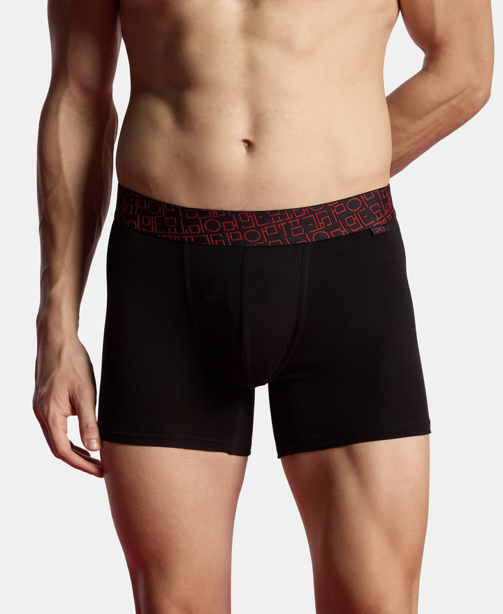 Super Combed Cotton Stretch Printed Trunk with Ultrasoft Waistband and StayFresh Treatment - Black & Red (Pack of 2)