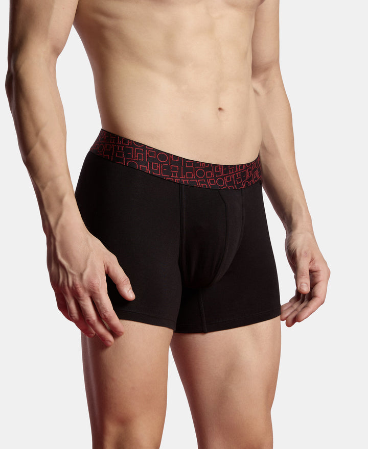Super Combed Cotton Stretch Printed Trunk with Ultrasoft Waistband and StayFresh Treatment - Black & Red (Pack of 2)