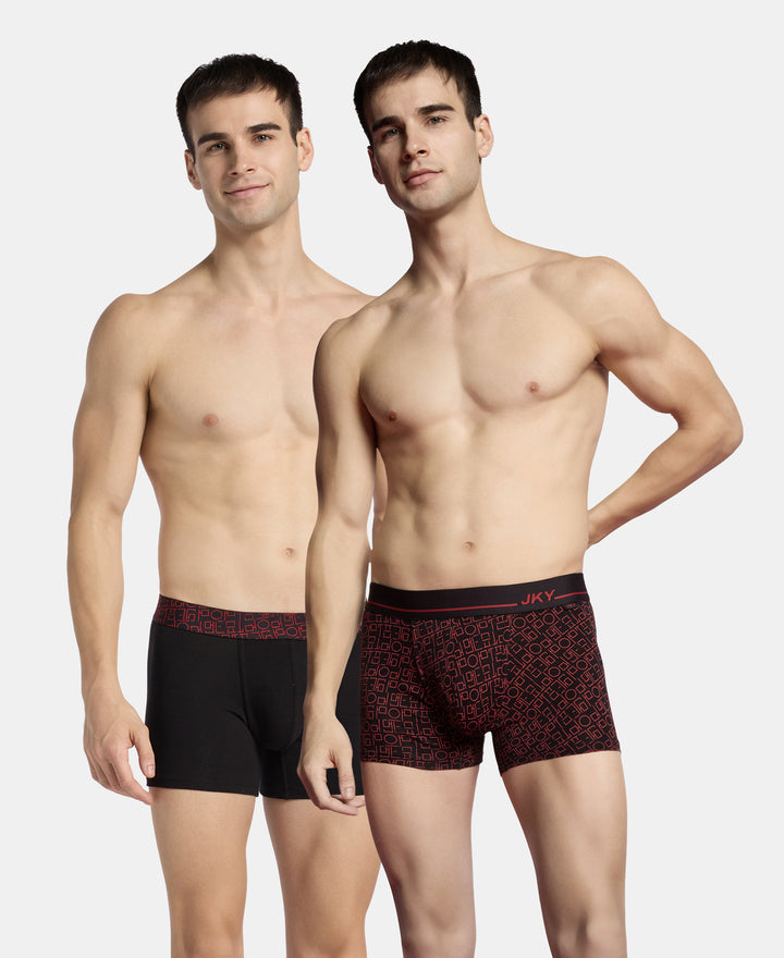 Super Combed Cotton Stretch Printed Trunk with Ultrasoft Waistband and StayFresh Treatment - Black & Red (Pack of 2)