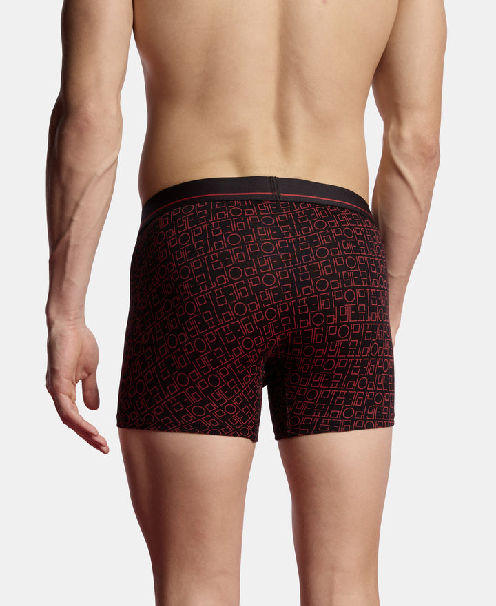 Super Combed Cotton Stretch Printed Trunk with Ultrasoft Waistband and StayFresh Treatment - Black & Red (Pack of 2)