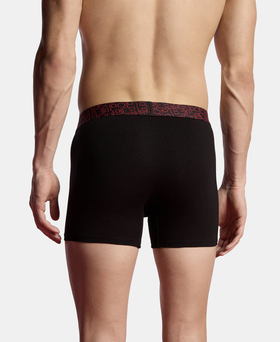Super Combed Cotton Stretch Printed Trunk with Ultrasoft Waistband and StayFresh Treatment - Black & Red (Pack of 2)