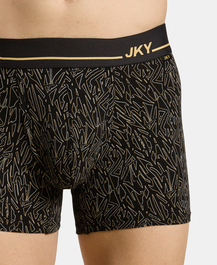 Super Combed Cotton Stretch Printed Trunk with Ultrasoft Waistband and StayFresh Treatment - Black & Yellow (Pack of 2)