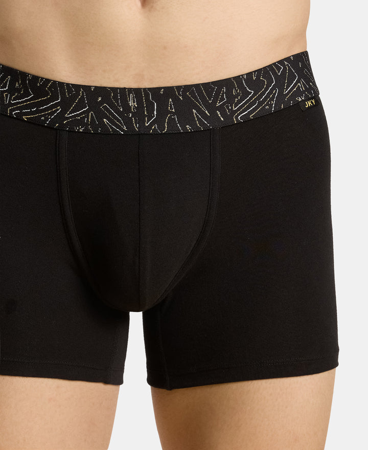 Super Combed Cotton Stretch Printed Trunk with Ultrasoft Waistband and StayFresh Treatment - Black & Yellow (Pack of 2)