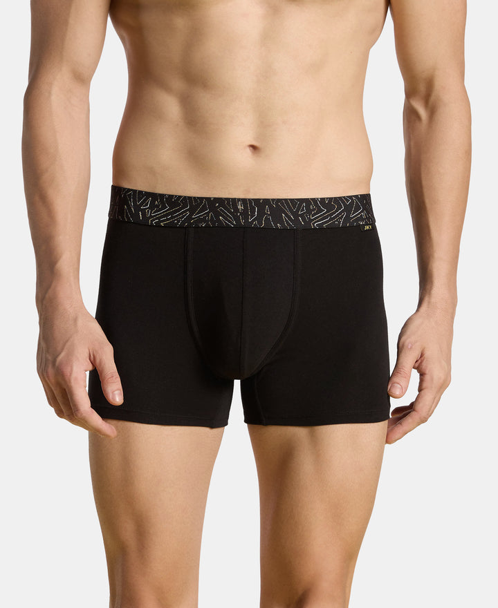 Super Combed Cotton Stretch Printed Trunk with Ultrasoft Waistband and StayFresh Treatment - Black & Yellow (Pack of 2)