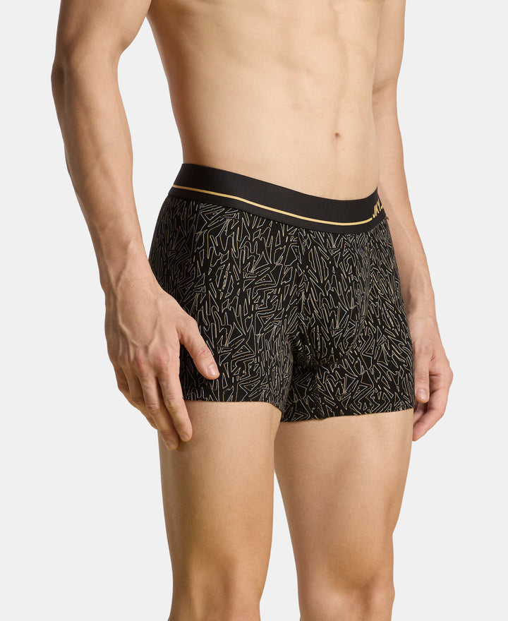 Super Combed Cotton Stretch Printed Trunk with Ultrasoft Waistband and StayFresh Treatment - Black & Yellow (Pack of 2)