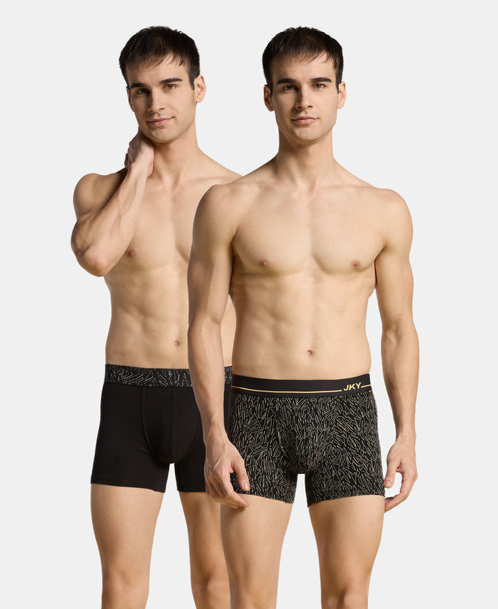 Super Combed Cotton Stretch Printed Trunk with Ultrasoft Waistband and StayFresh Treatment - Black & Yellow (Pack of 2)
