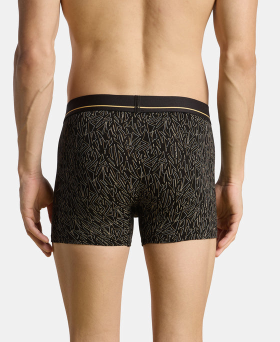 Super Combed Cotton Stretch Printed Trunk with Ultrasoft Waistband and StayFresh Treatment - Black & Yellow (Pack of 2)