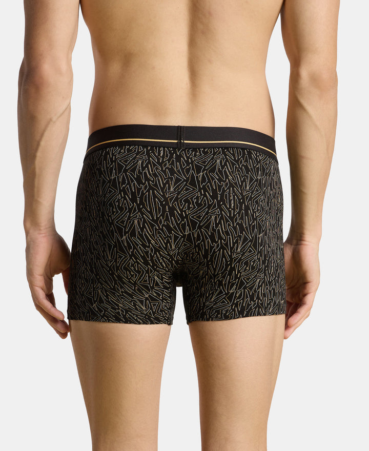 Super Combed Cotton Stretch Printed Trunk with Ultrasoft Waistband and StayFresh Treatment - Black & Yellow (Pack of 2)