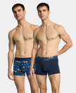 Super Combed Cotton Stretch Printed Trunk with Ultrasoft Waistband and StayFresh Treatment - Navy & Daphne (Pack of 2)