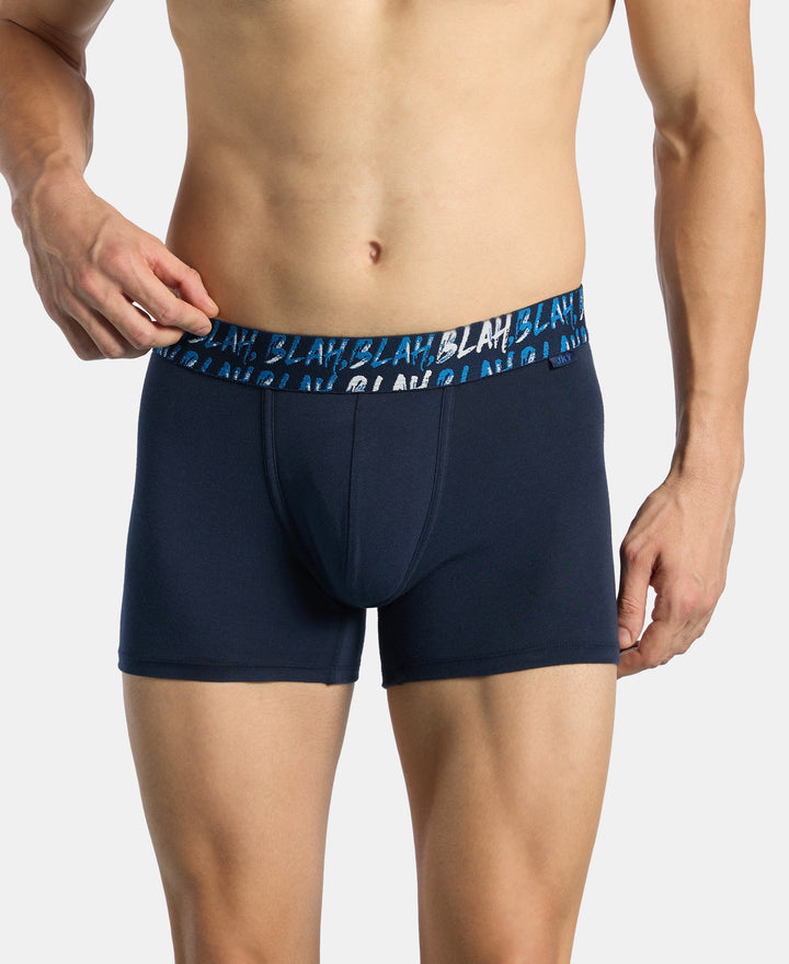 Super Combed Cotton Stretch Printed Trunk with Ultrasoft Waistband and StayFresh Treatment - Navy & Daphne (Pack of 2)