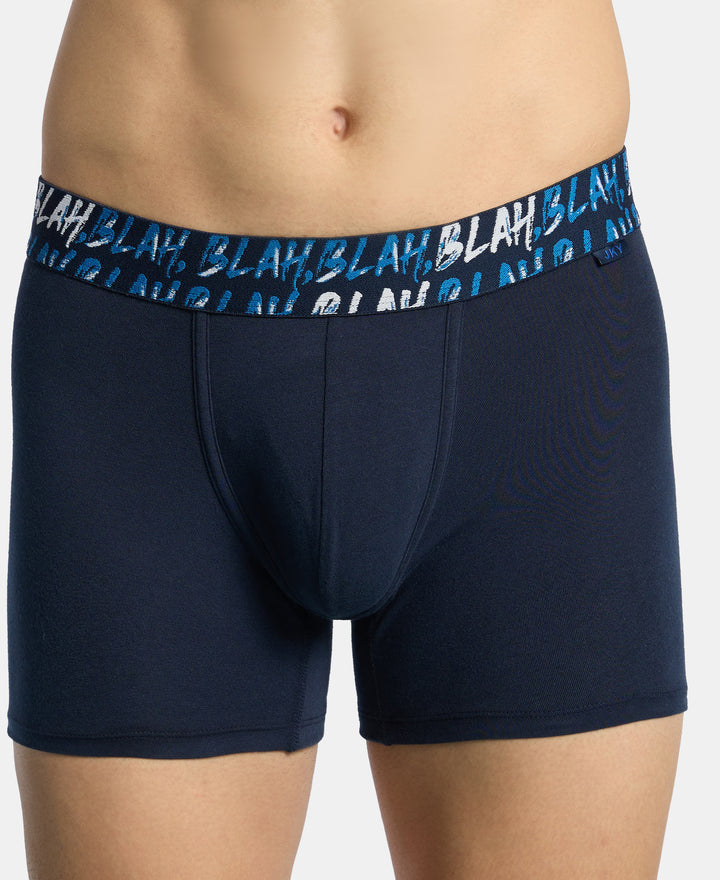 Super Combed Cotton Stretch Printed Trunk with Ultrasoft Waistband and StayFresh Treatment - Navy & Daphne (Pack of 2)