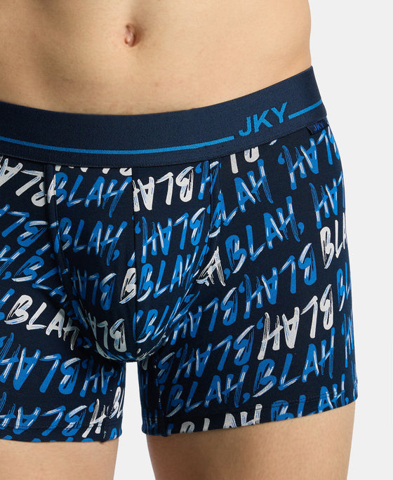 Super Combed Cotton Stretch Printed Trunk with Ultrasoft Waistband and StayFresh Treatment - Navy & Daphne (Pack of 2)