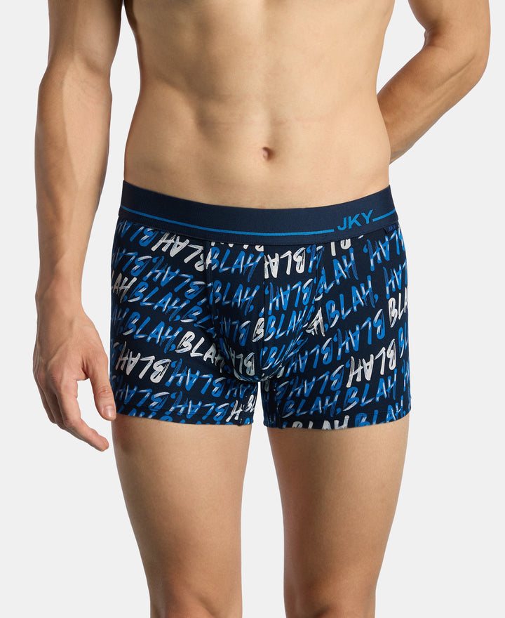 Super Combed Cotton Stretch Printed Trunk with Ultrasoft Waistband and StayFresh Treatment - Navy & Daphne (Pack of 2)