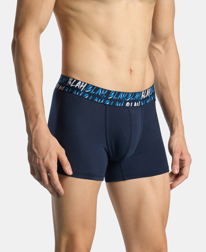 Super Combed Cotton Stretch Printed Trunk with Ultrasoft Waistband and StayFresh Treatment - Navy & Daphne (Pack of 2)