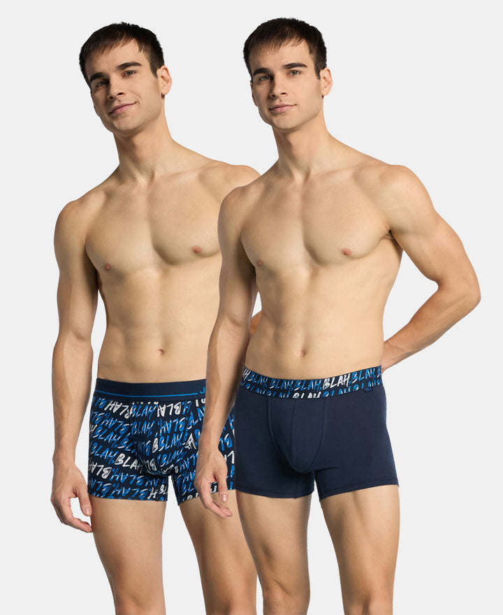 Super Combed Cotton Stretch Printed Trunk with Ultrasoft Waistband and StayFresh Treatment - Navy & Daphne (Pack of 2)