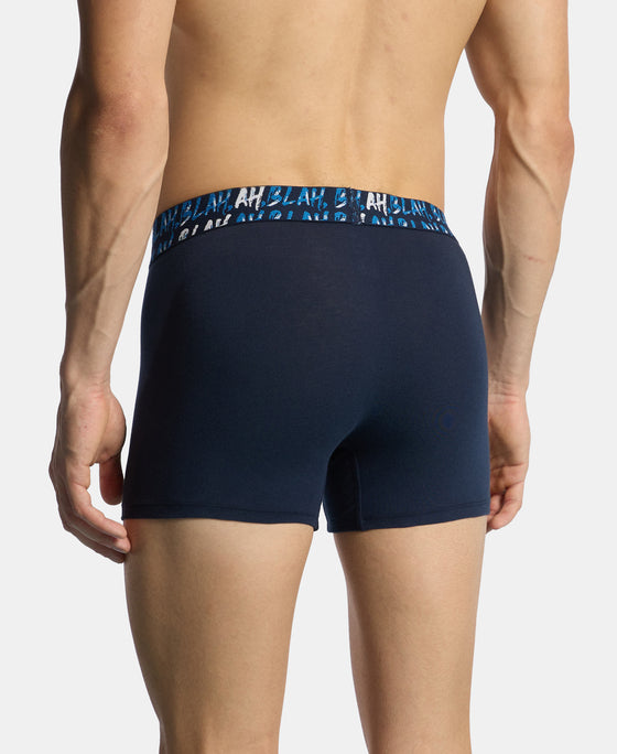Super Combed Cotton Stretch Printed Trunk with Ultrasoft Waistband and StayFresh Treatment - Navy & Daphne (Pack of 2)