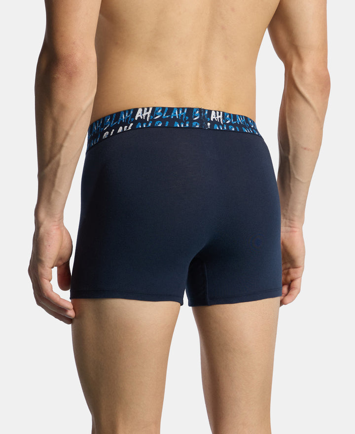 Super Combed Cotton Stretch Printed Trunk with Ultrasoft Waistband and StayFresh Treatment - Navy & Daphne (Pack of 2)
