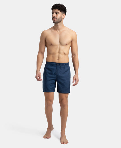Tencel Lyocell Cotton Boxer Shorts with Side Pockets - Estate Blue