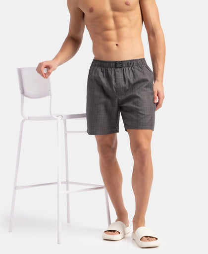 Tencel Lyocell Cotton Checkered Boxer Shorts with Side Pockets - Graphite
