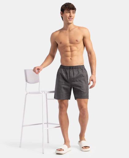 Tencel Lyocell Cotton Checkered Boxer Shorts with Side Pockets - Graphite