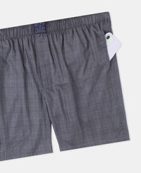 Tencel Lyocell Cotton Checkered Boxer Shorts with Side Pockets - Navy
