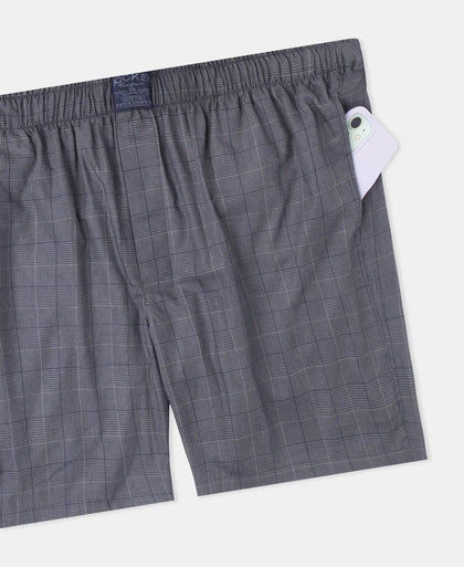 Tencel Lyocell Cotton Checkered Boxer Shorts with Side Pockets - Navy