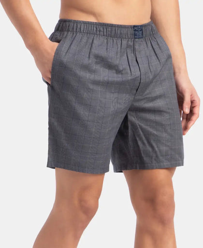 Tencel Lyocell Cotton Checkered Boxer Shorts with Side Pockets - Navy