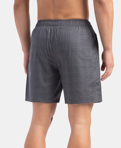 Tencel Lyocell Cotton Checkered Boxer Shorts with Side Pockets - Navy