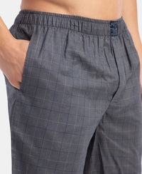 Tencel Lyocell Cotton Checkered Boxer Shorts with Side Pockets - Navy