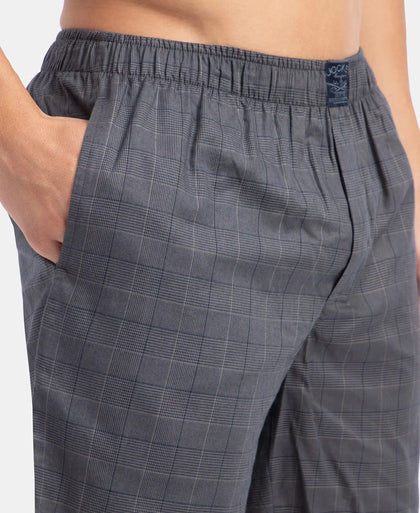 Tencel Lyocell Cotton Checkered Boxer Shorts with Side Pockets - Navy