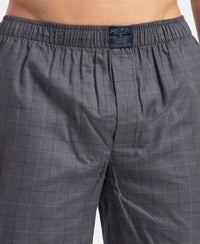 Tencel Lyocell Cotton Checkered Boxer Shorts with Side Pockets - Navy