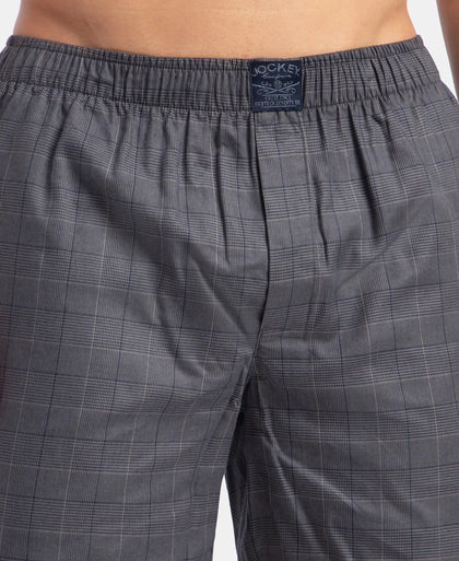 Tencel Lyocell Cotton Checkered Boxer Shorts with Side Pockets - Navy