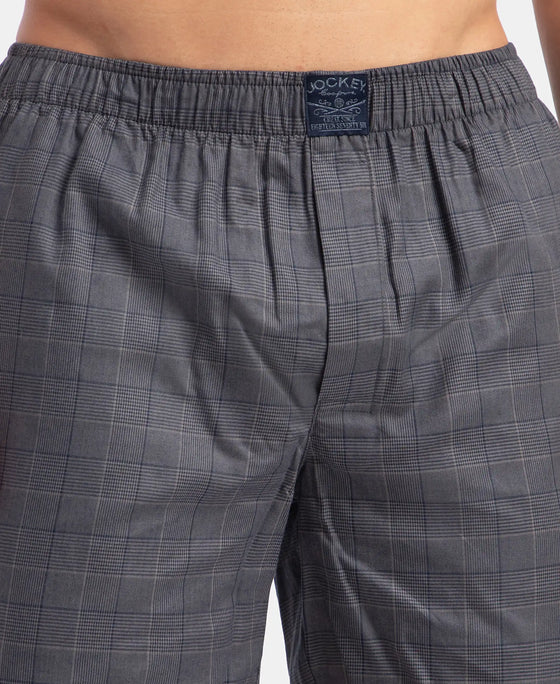 Tencel Lyocell Cotton Checkered Boxer Shorts with Side Pockets - Navy